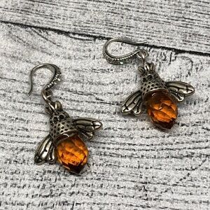 Silver tone crystal bees earrings
